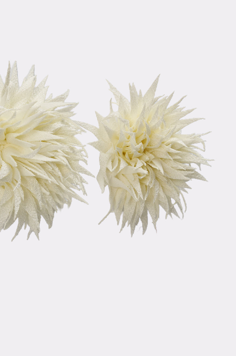 The LALA LAND EARRING is a pair of white stud earrings with delicate fabric petals for a floral-inspired statement look. 4