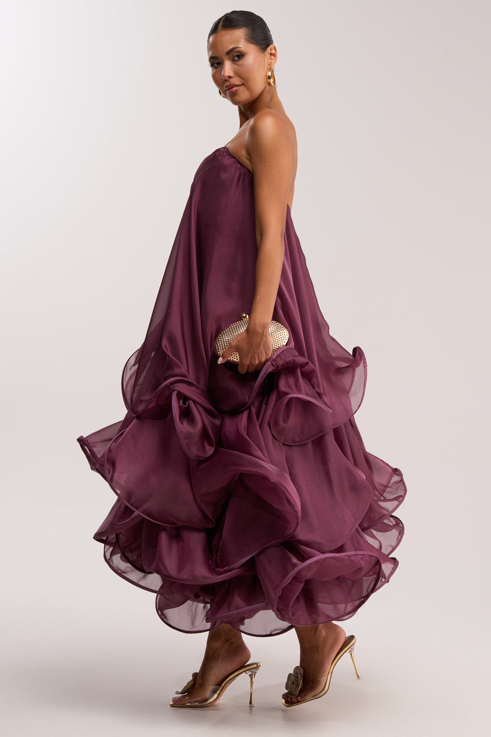 AKIRA Budding Romance Abstract Maxi Dress In Purple