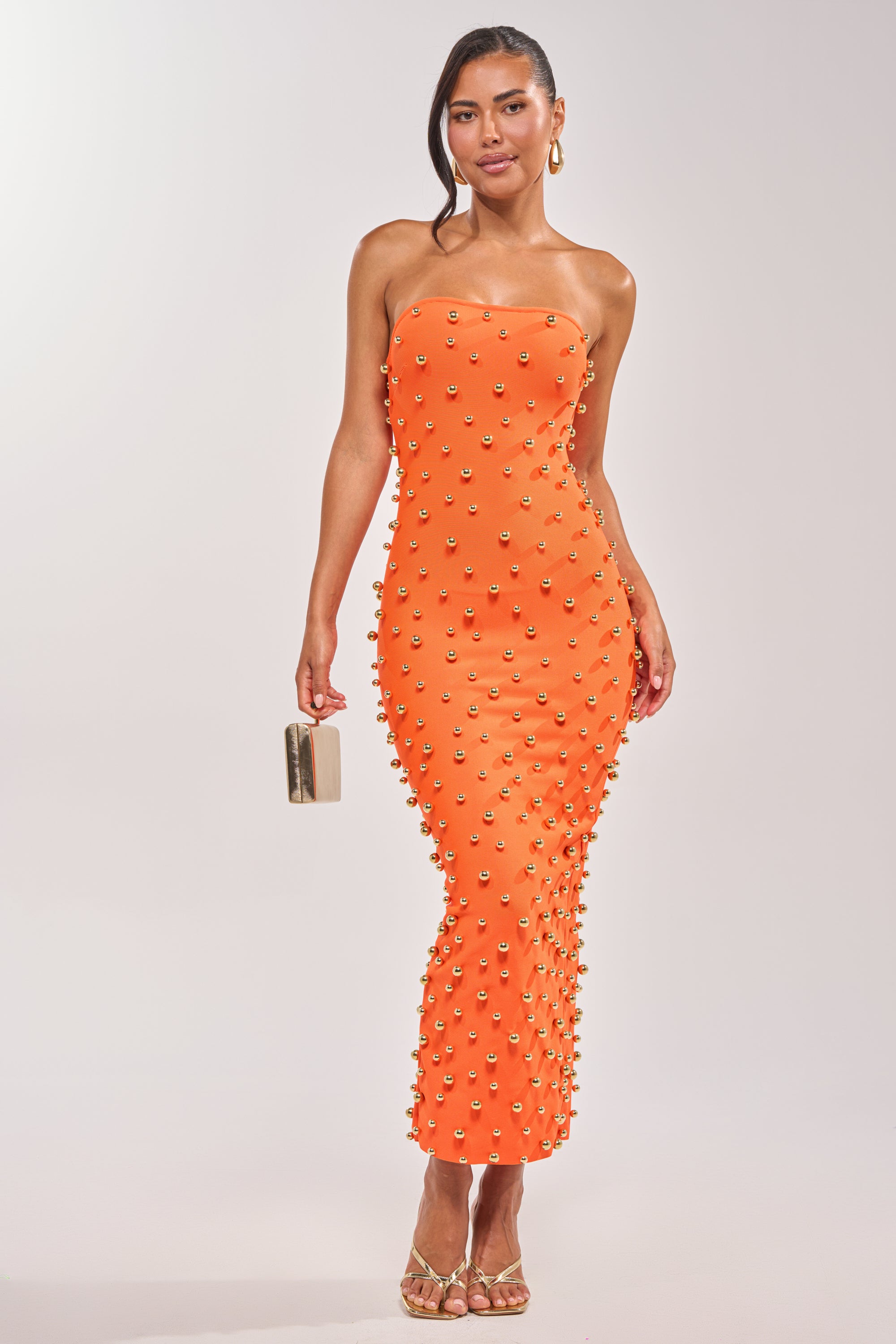 gold studded dress Ruby Sleeveless Gold Stud Side Slit Midi Dress main image 1