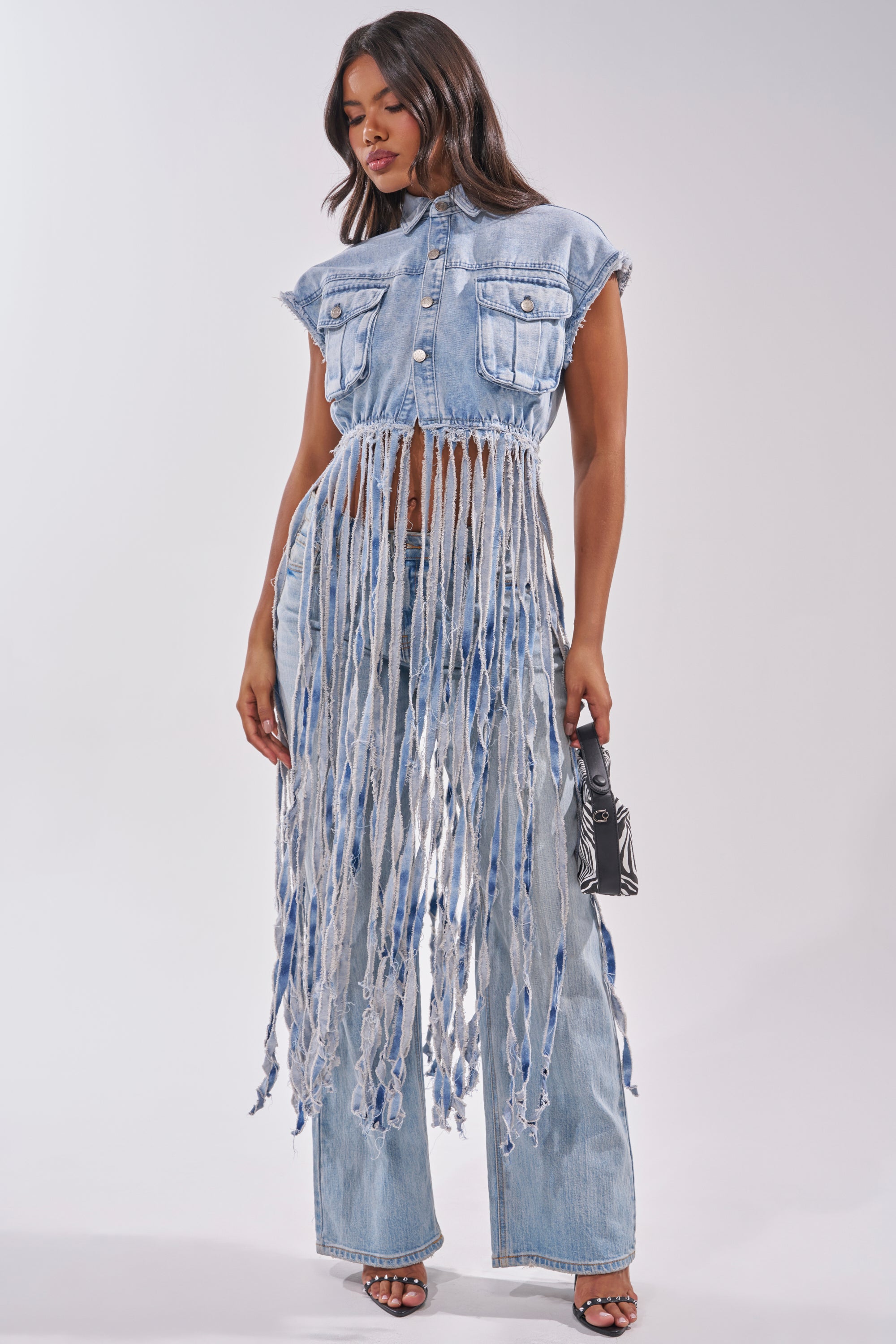 ROCK ON DENIM FRINGE TOP – AKIRA