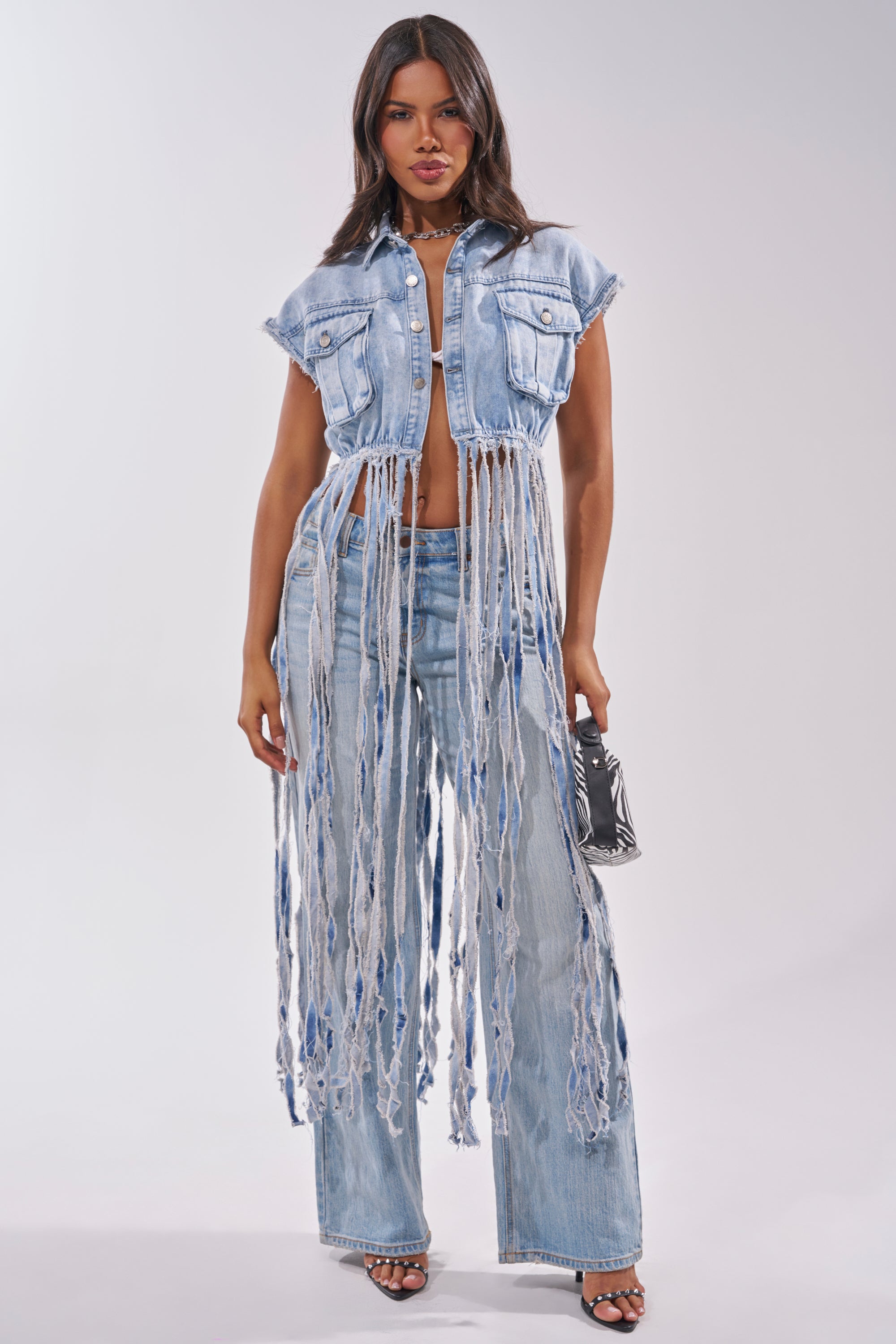 ROCK ON DENIM FRINGE TOP – AKIRA