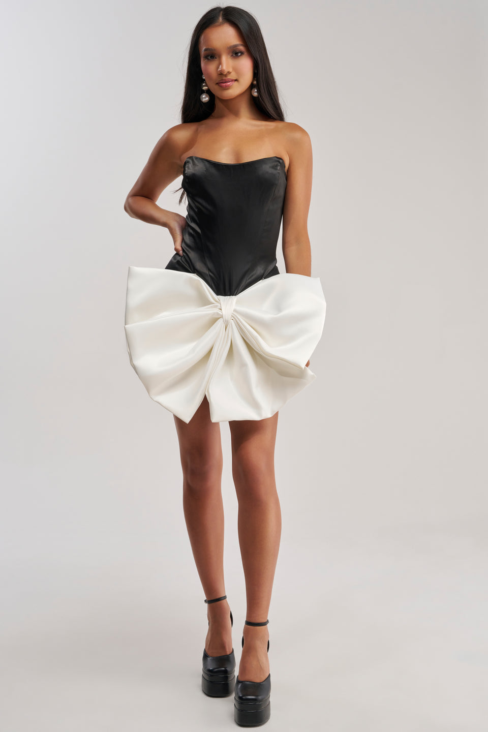 AKIRA Sitting Pretty Bow Mini Dress | Black