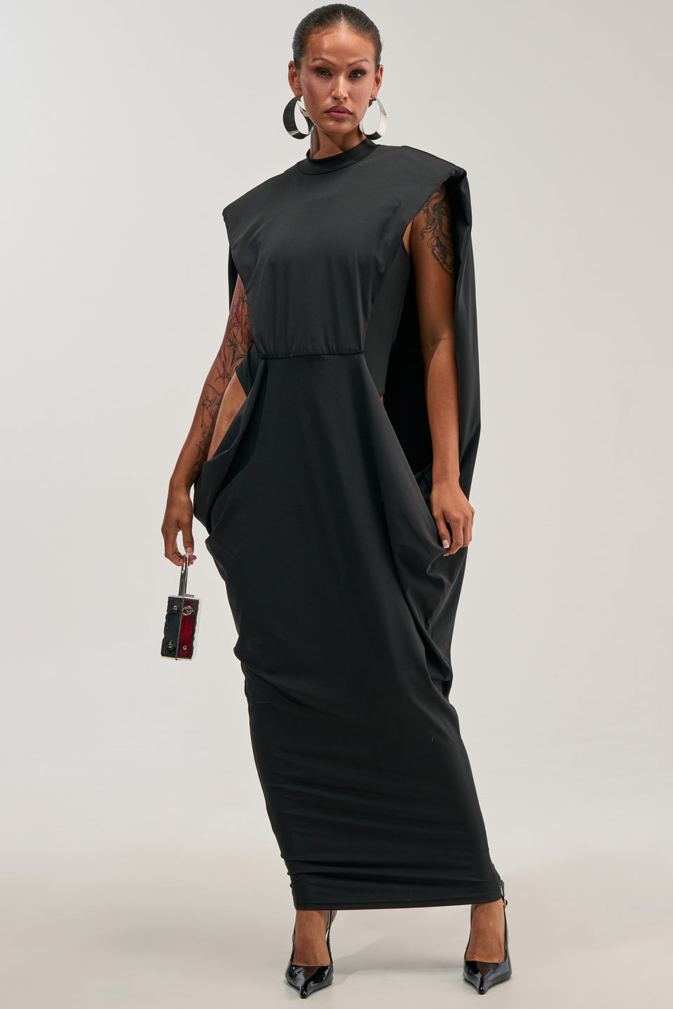 AKIRA Sweet Talker Cape Maxi Dress | Black