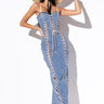 Front View 3 Is Better Than 2 Maxi Lace Up Dress in Medium Blue Denim