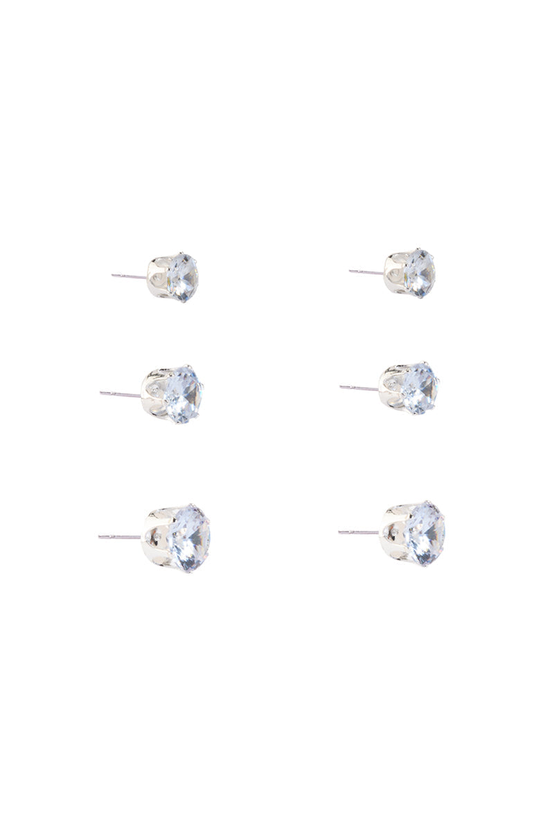 Back View 3 Pack Rhinestone Studs In Silver 2