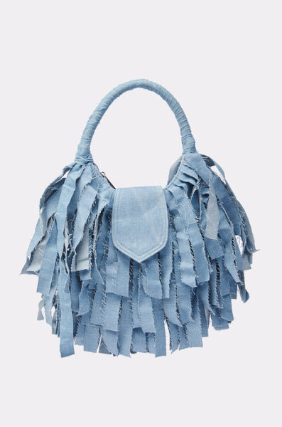 SUZIE DENIM FRINGE PURSE – AKIRA