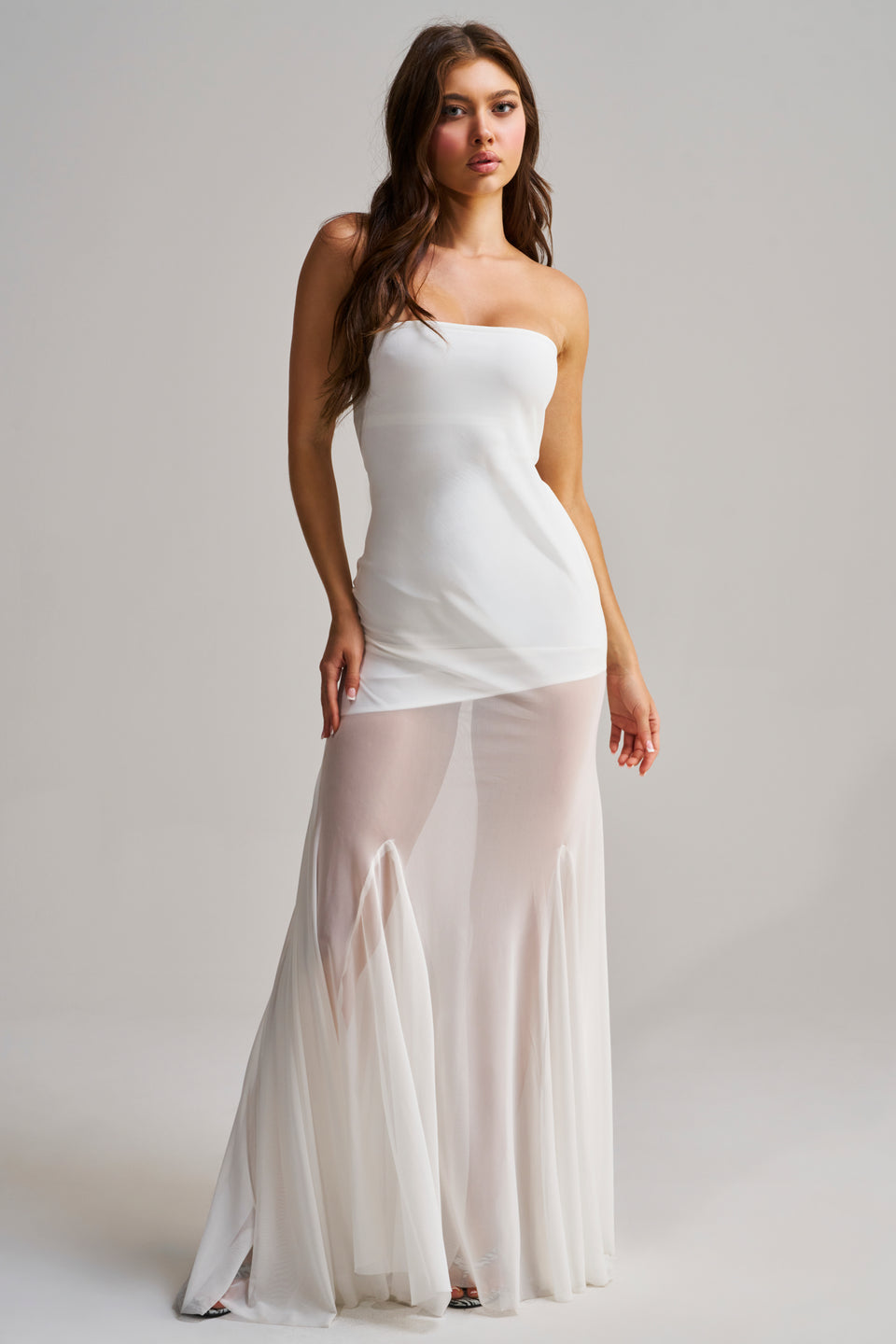 AKIRA No Apologies Strapless Bandage Maxi | White
