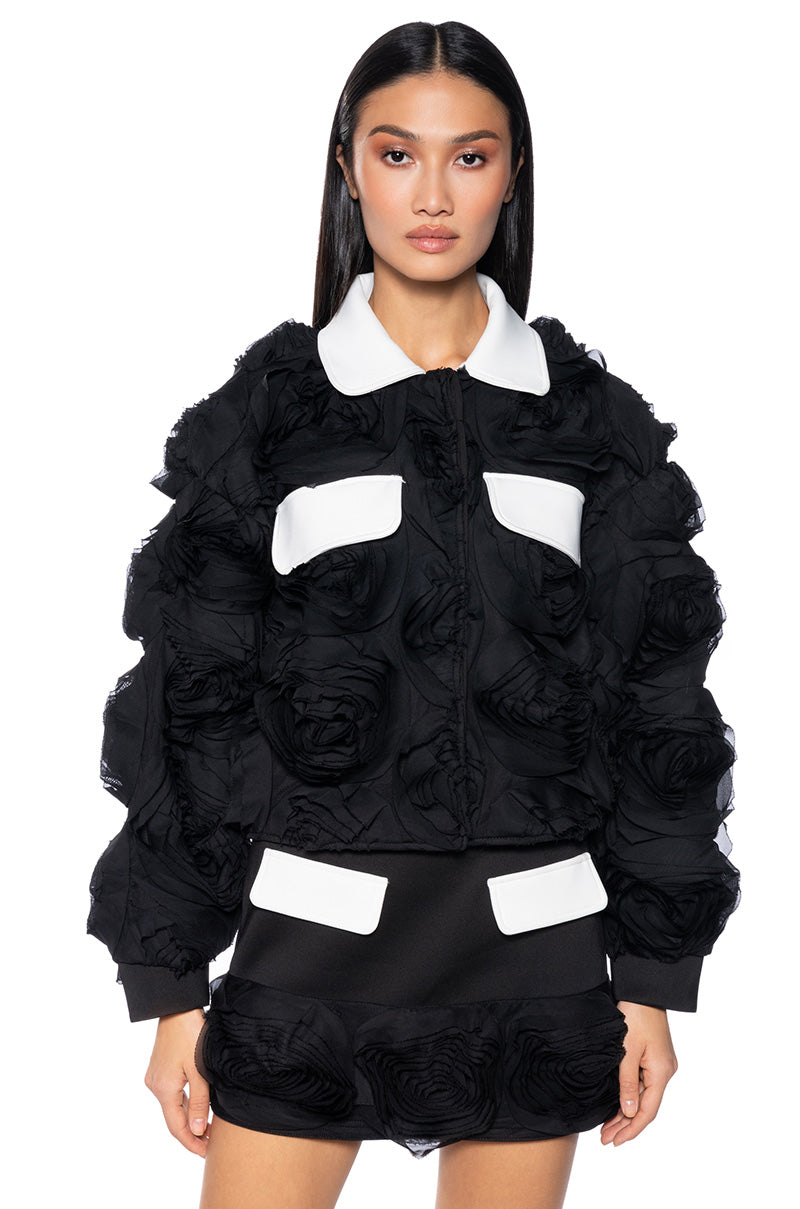 Front View 3d Floral Bomber