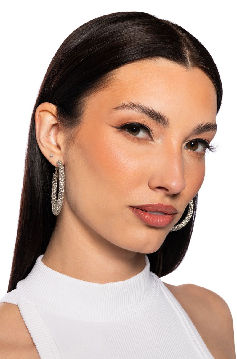 Front View 50mm Bling Hoop In Silver 0