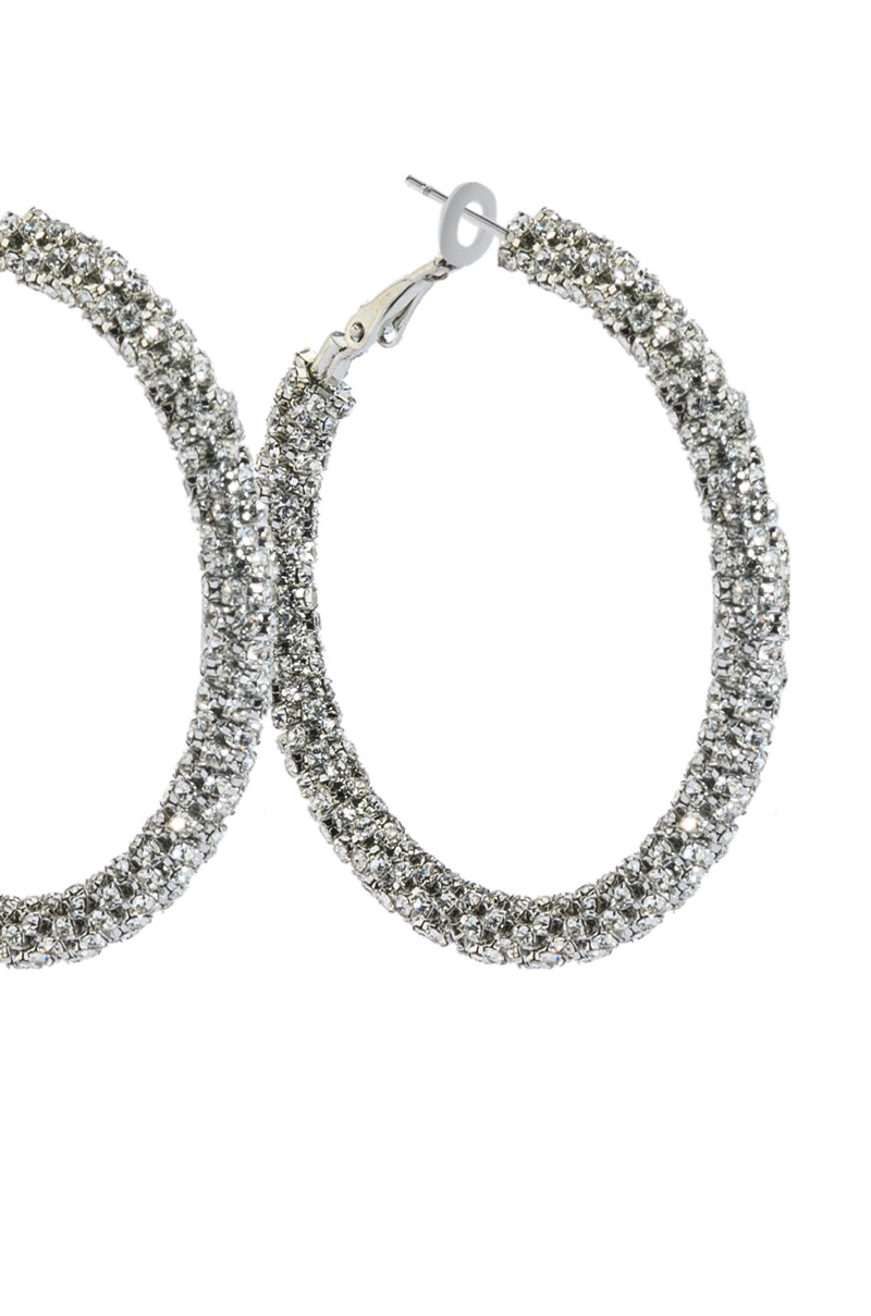 Detail View 50mm Bling Hoop In Silver 3