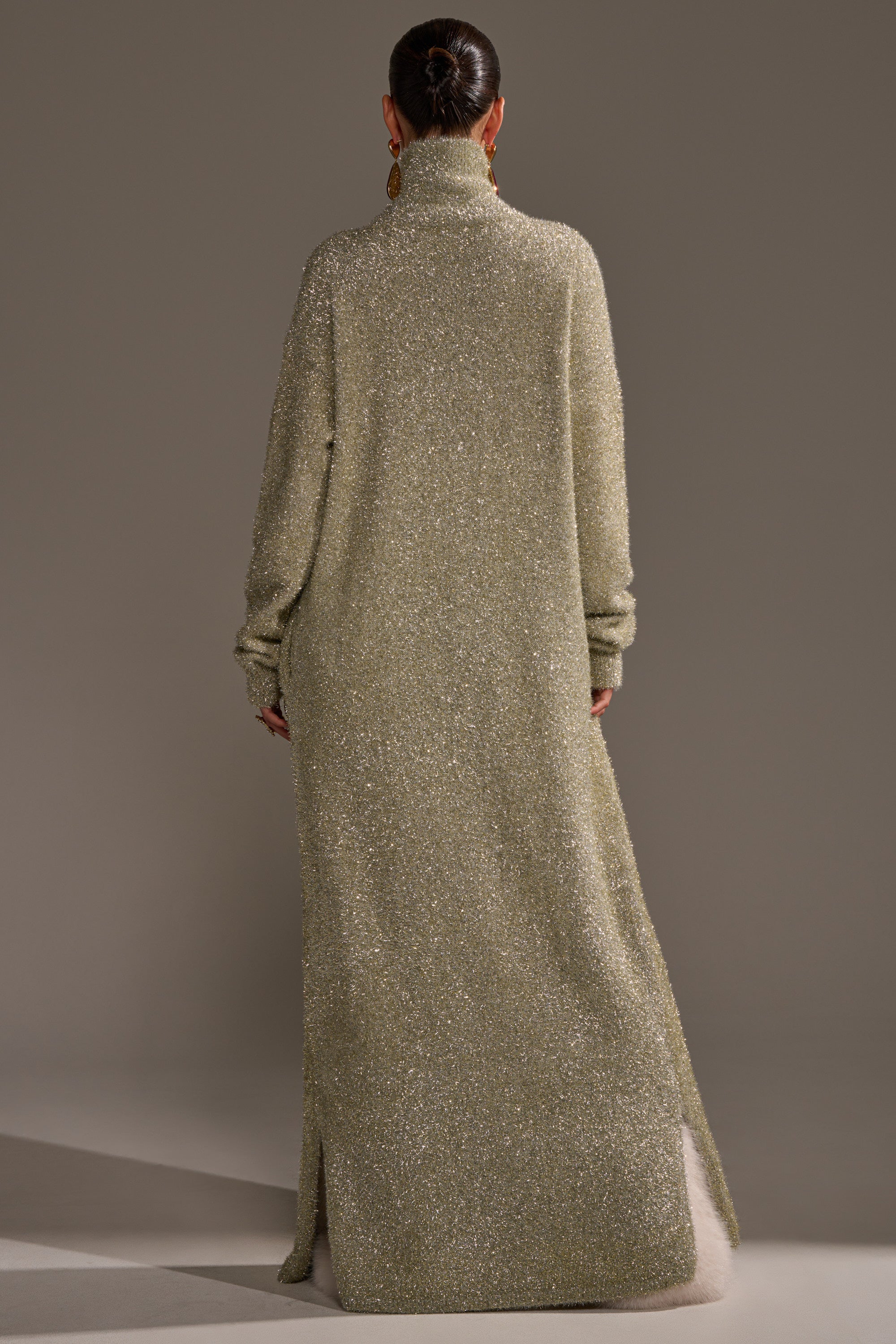 slim fit dress slacks WORTHY OF LOVE LONG SLEEVE METALLIC SWEATER IN GOLD – AKIRA