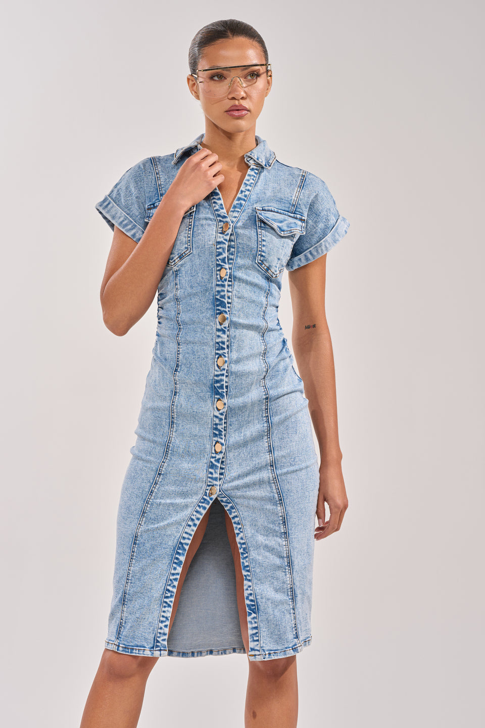 AKIRA Little Denim Midi Dress | Light Blue