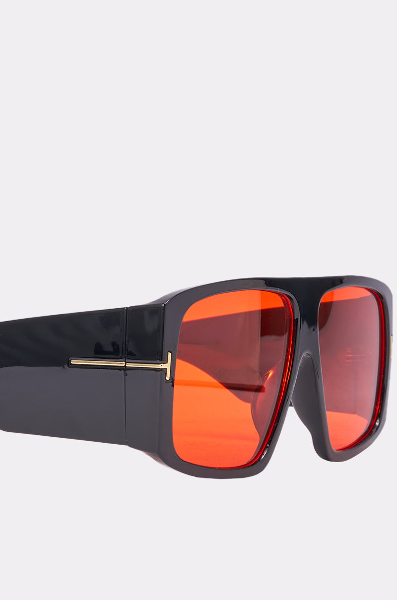 High Quality Oversized Chunky Retro Red  And Black Sunglasses High Quality Rectangle Oversized Lens Shades Sunglasses  main image 3