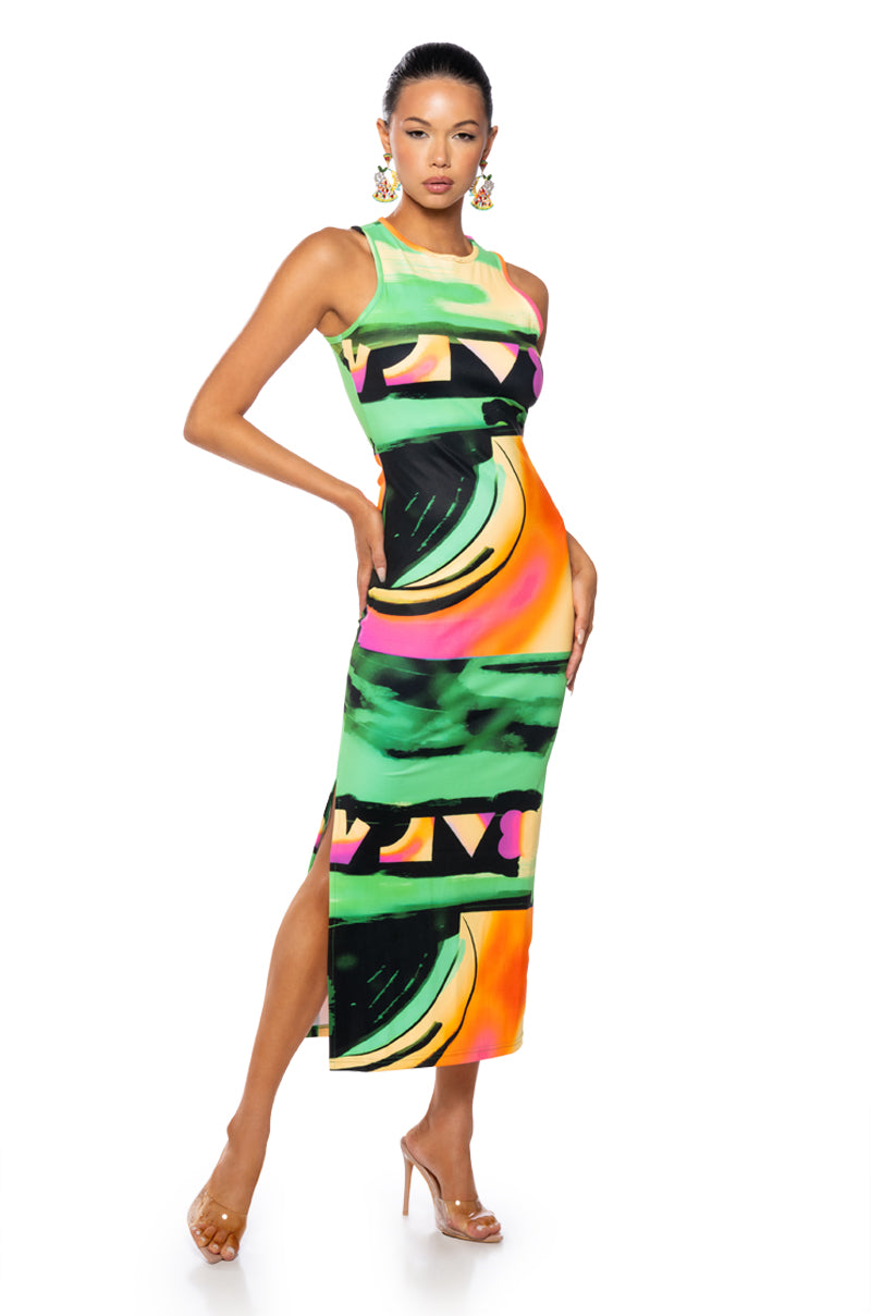 Side View 90s Baby Abstract Print Maxi Dress