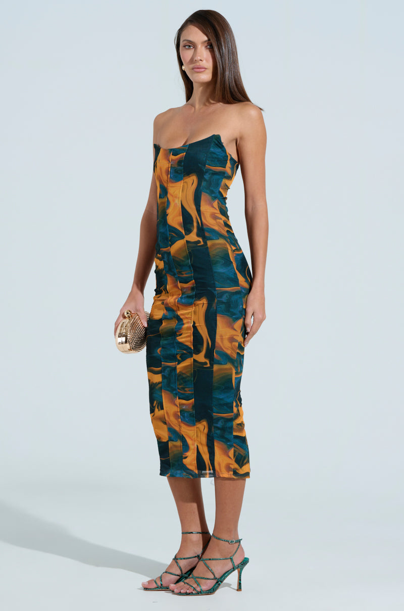 SHES UNFORGETTABLE ABSTRACT MESH MIDI DRESS – AKIRA