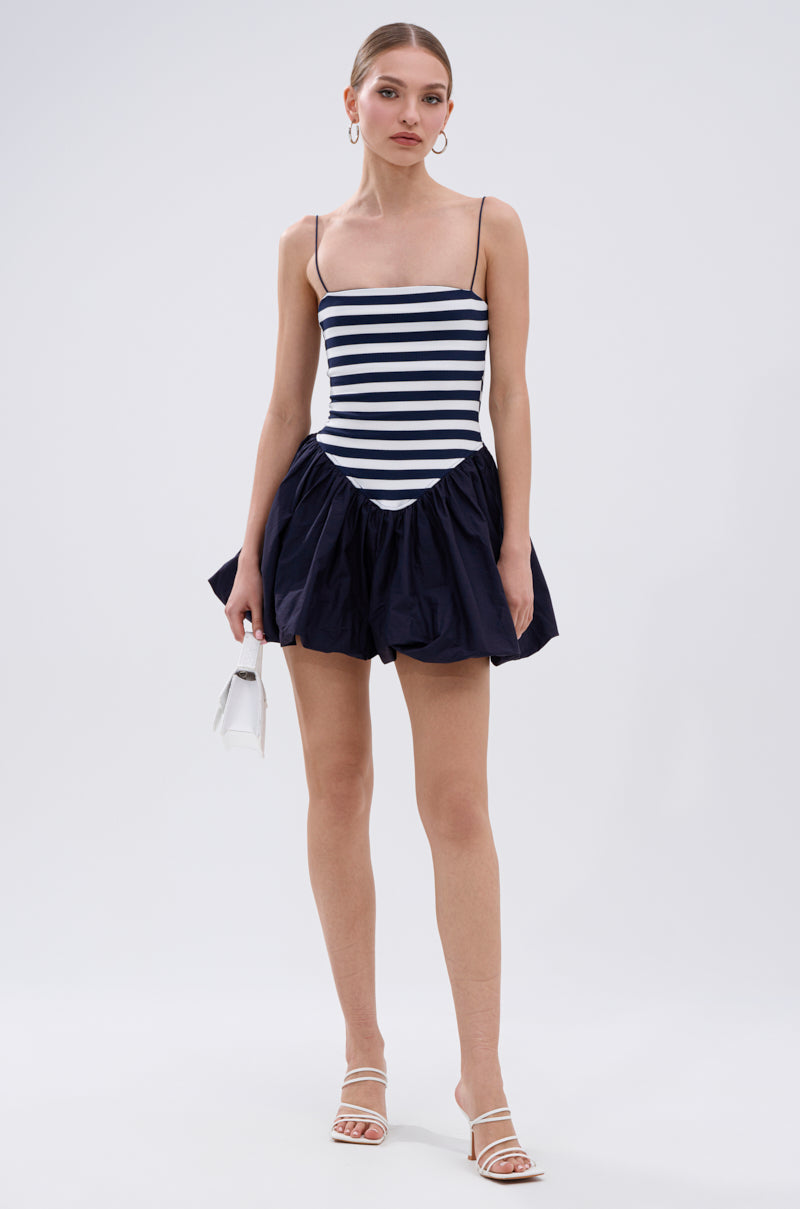 ribbed bubble skirt mini dress SAIL AWAY WITH ME STRIPE MINI DRESS – AKIRA