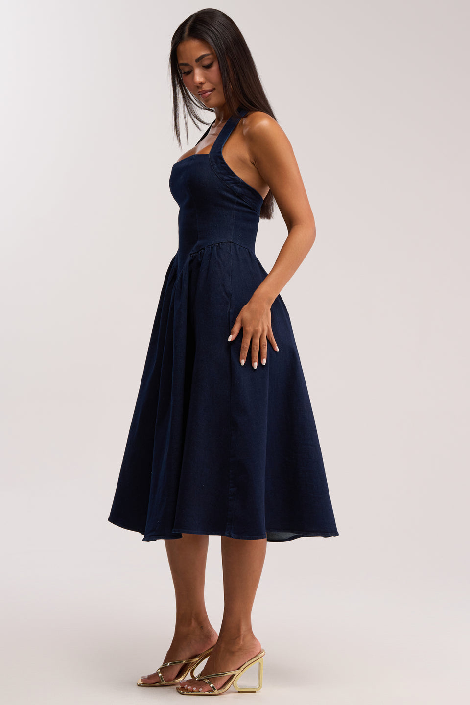 denim halter midi dress Indigo Denim Halterneck Midi Dress self-portrait-US