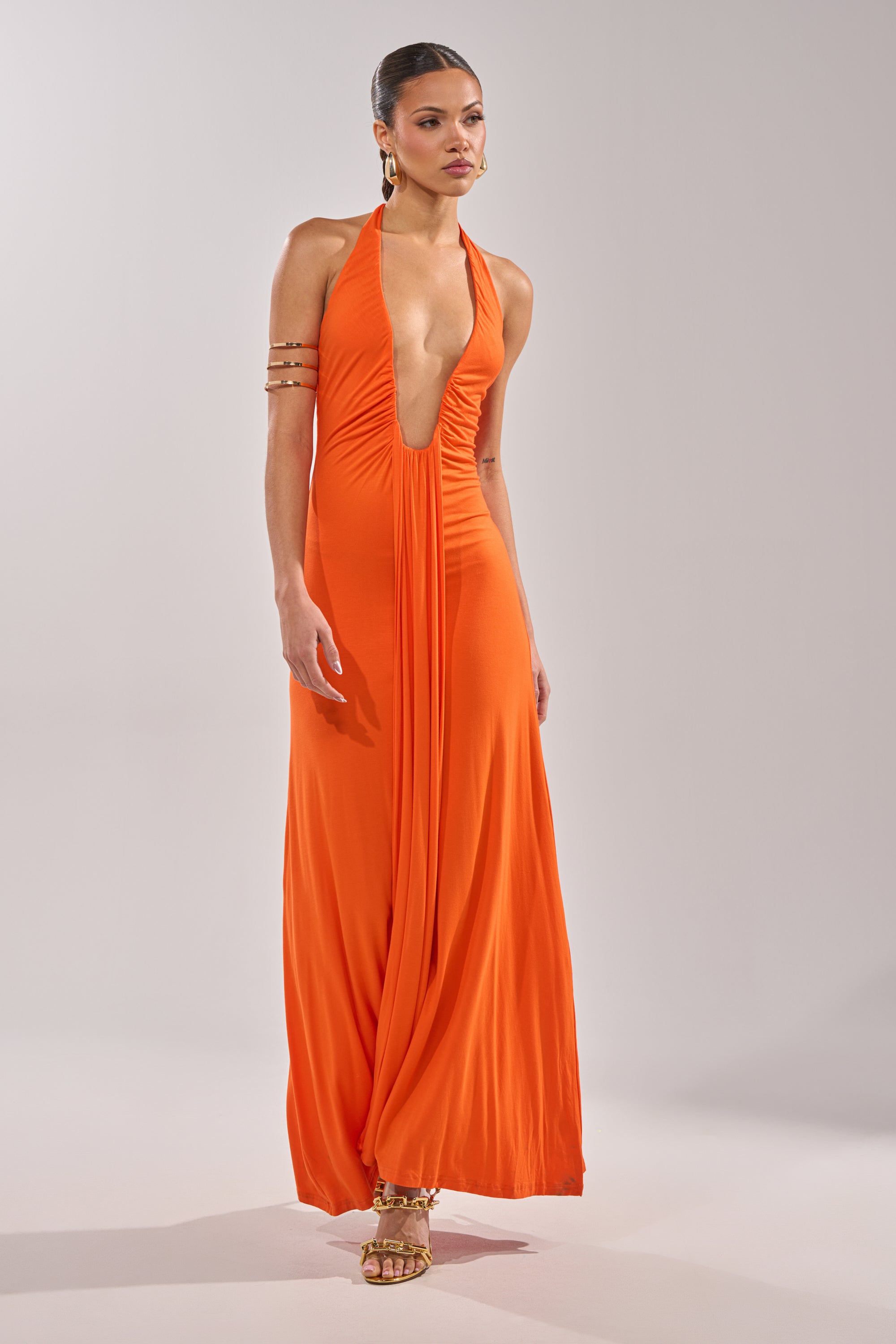 open lace back dress Paisley Orange Maxi Dress L