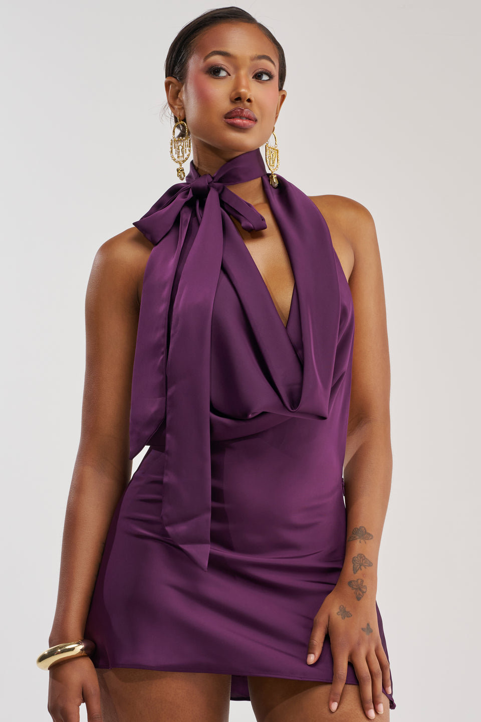 dark purple mini dress - Tiered Mini Dress - Mini Surplice Dress ready perfection Designer Short Dresses | Mini