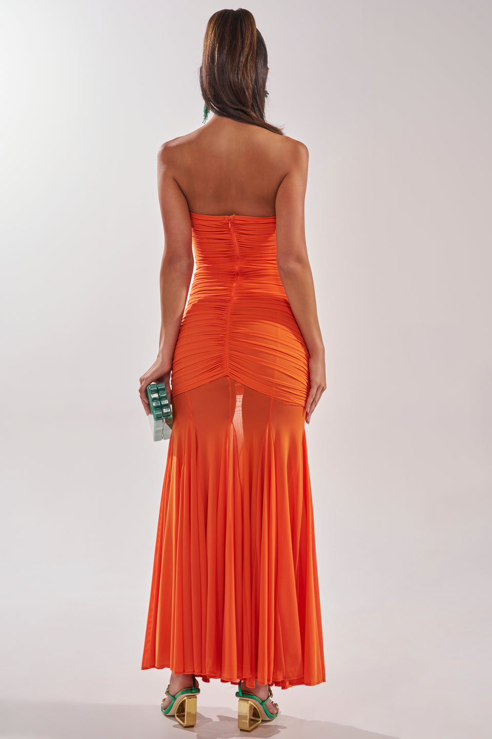 orange strapless maxi dress AKIRA Cabana Chill Cinched Maxi Dress