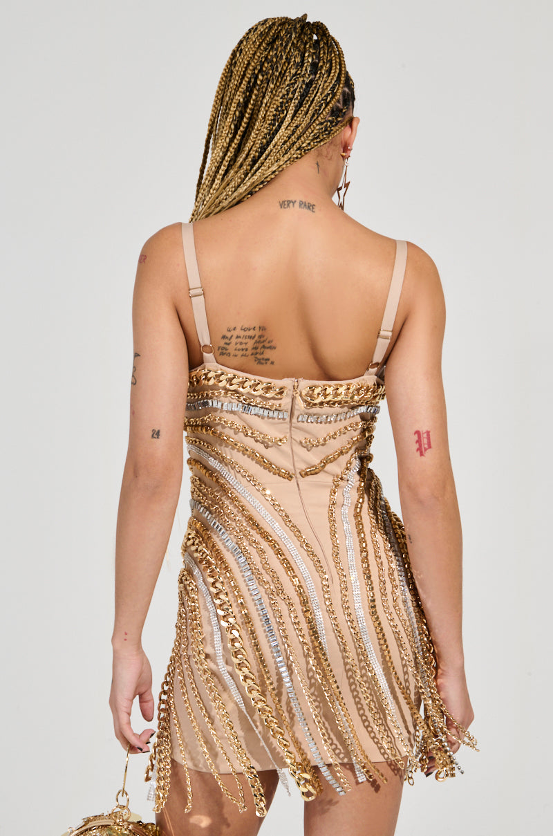 GOLDEN GIRL CHAINED UP MINI DRESS AKIRA GOLDEN GIRL CHAINED UP MINI DRESS AKIRA