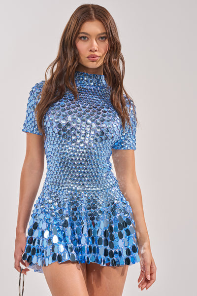 Far from Basic Sequin Mini Dress in Blue