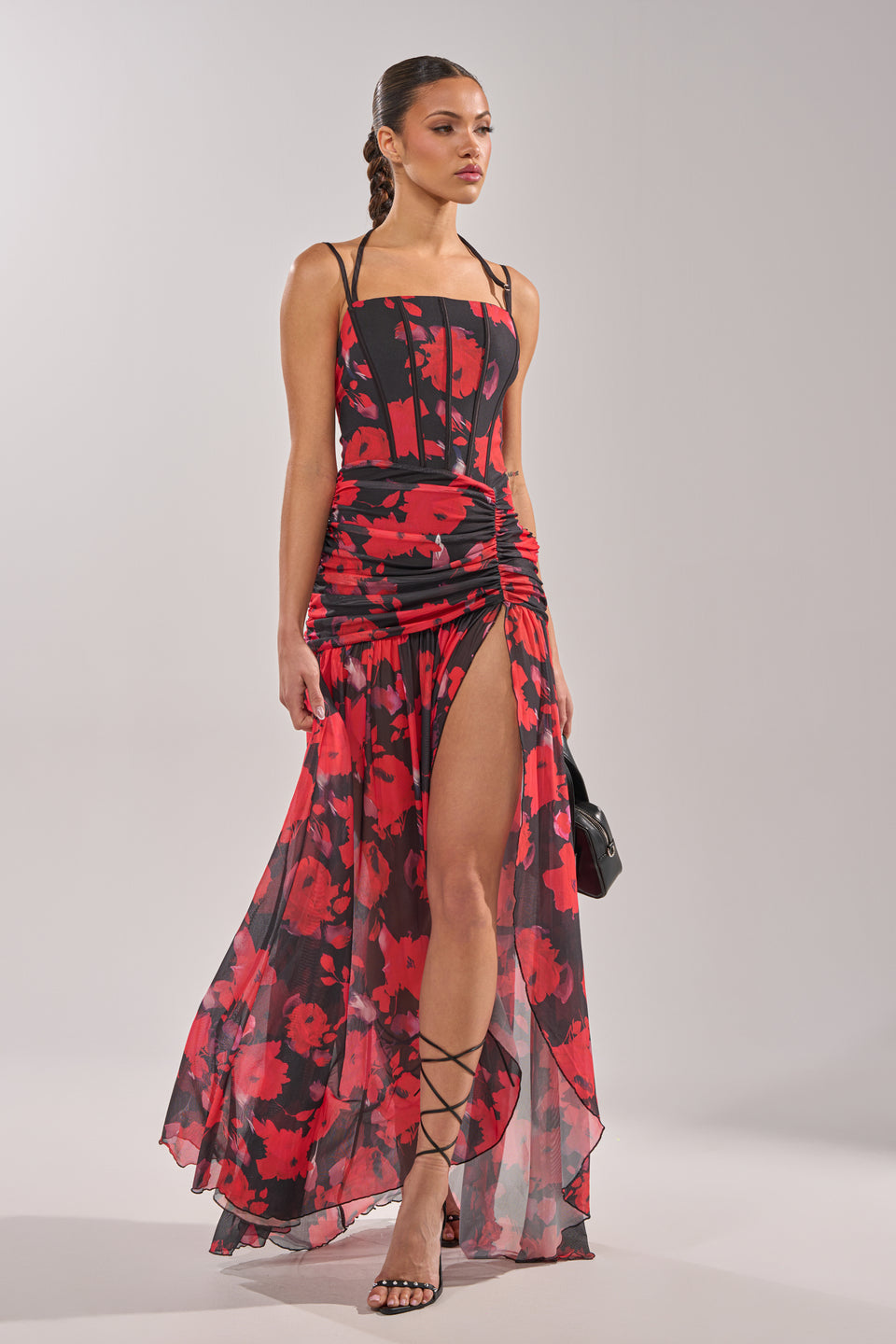 mesh rose dress Black Floral Mesh Maxi Dress