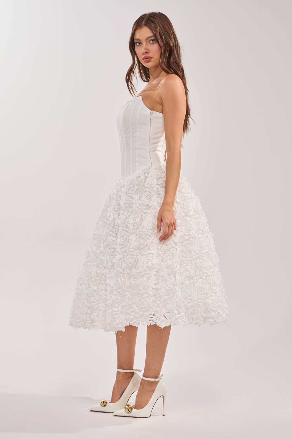 AKIRA Find Me Later Floral Corset Midi Dress | White AKIRA Find Me Later Floral Corset Midi Dress | White