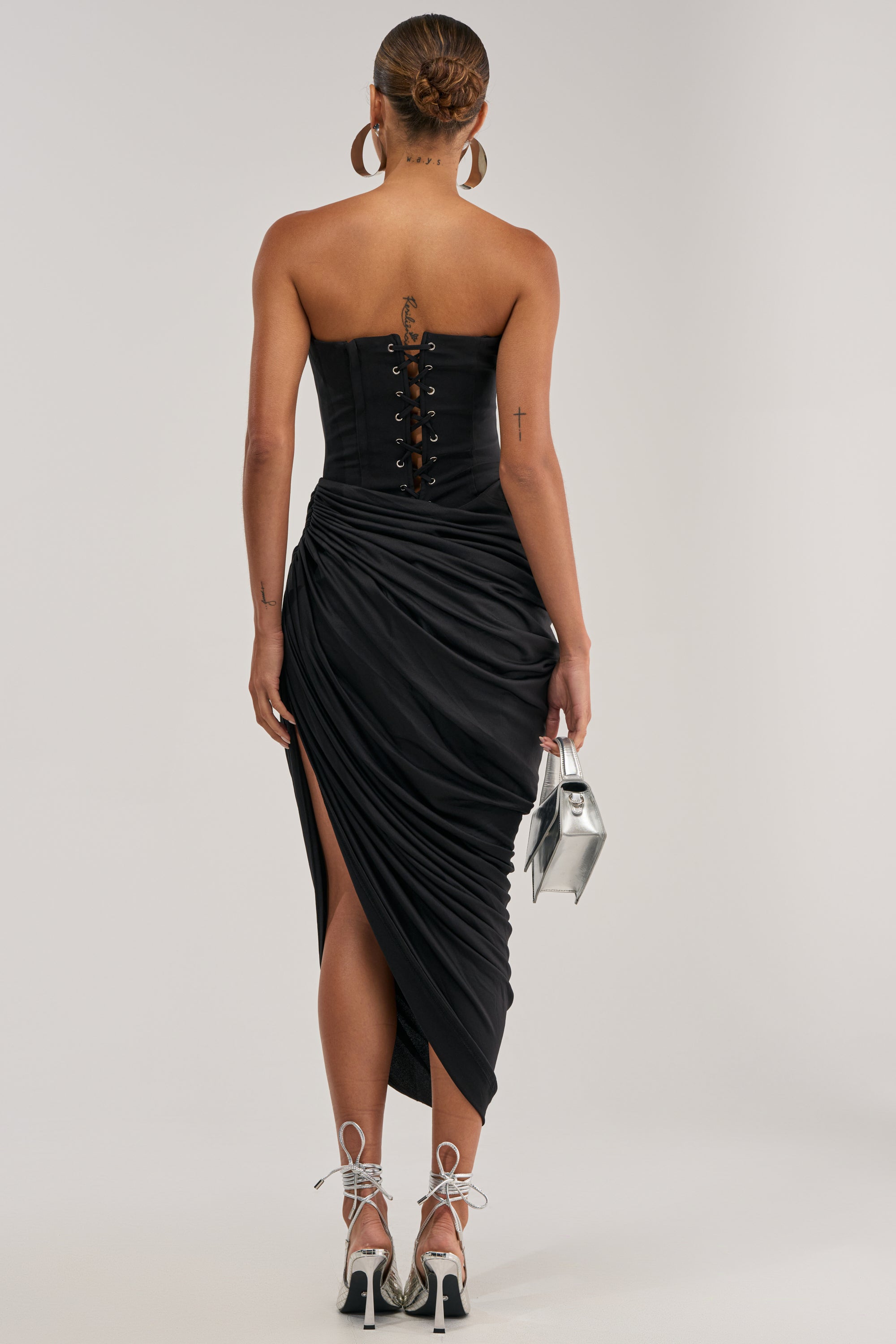 strapless lace midi dress With Fitted Silhouette 48461 35.0 CARE Hand Wash Cold BOLD MOVES STRAPLESS LACE UP