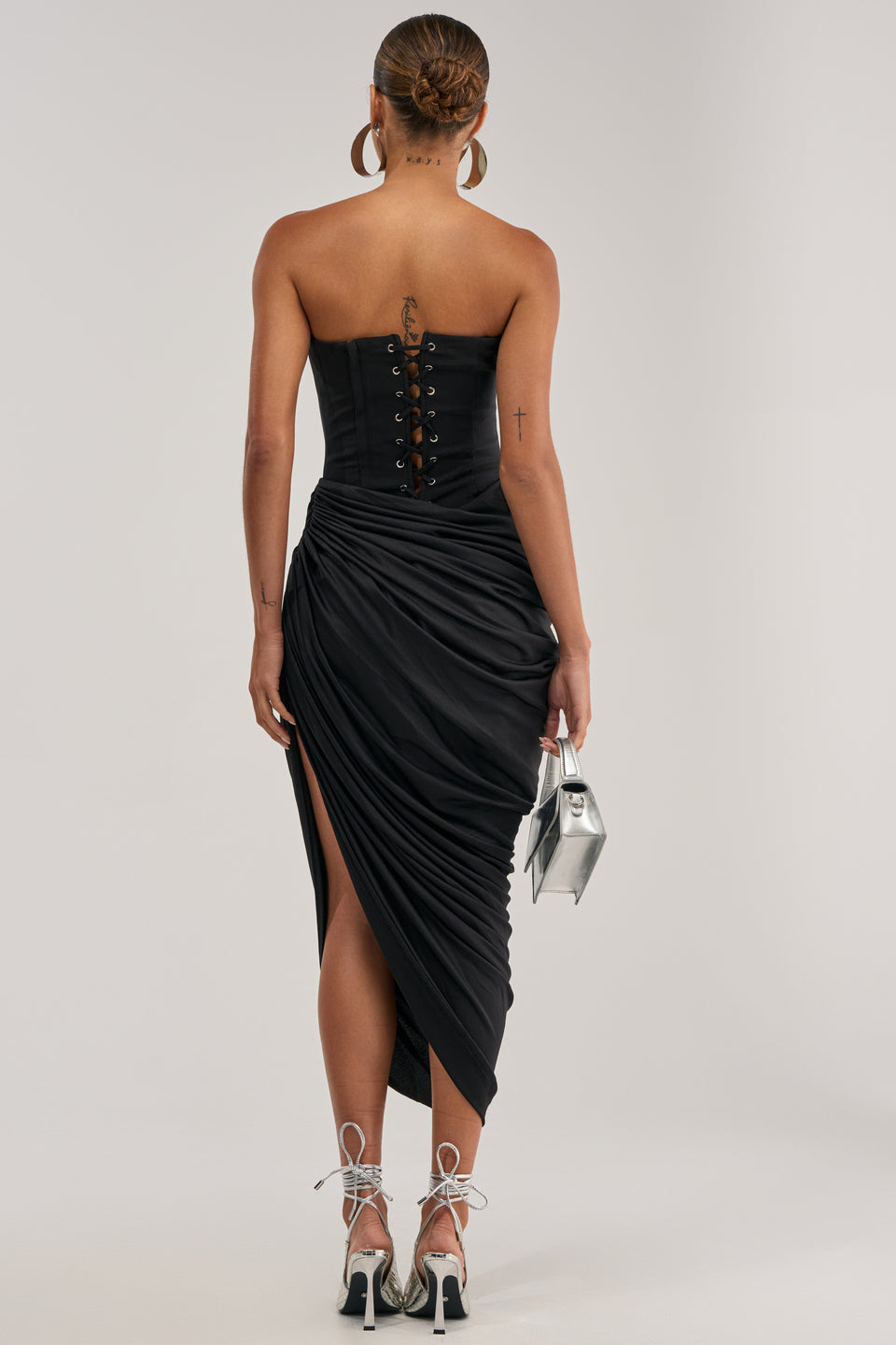 strapless lace midi dress With Fitted Silhouette 48461 35.0 CARE Hand Wash Cold BOLD MOVES STRAPLESS LACE UP