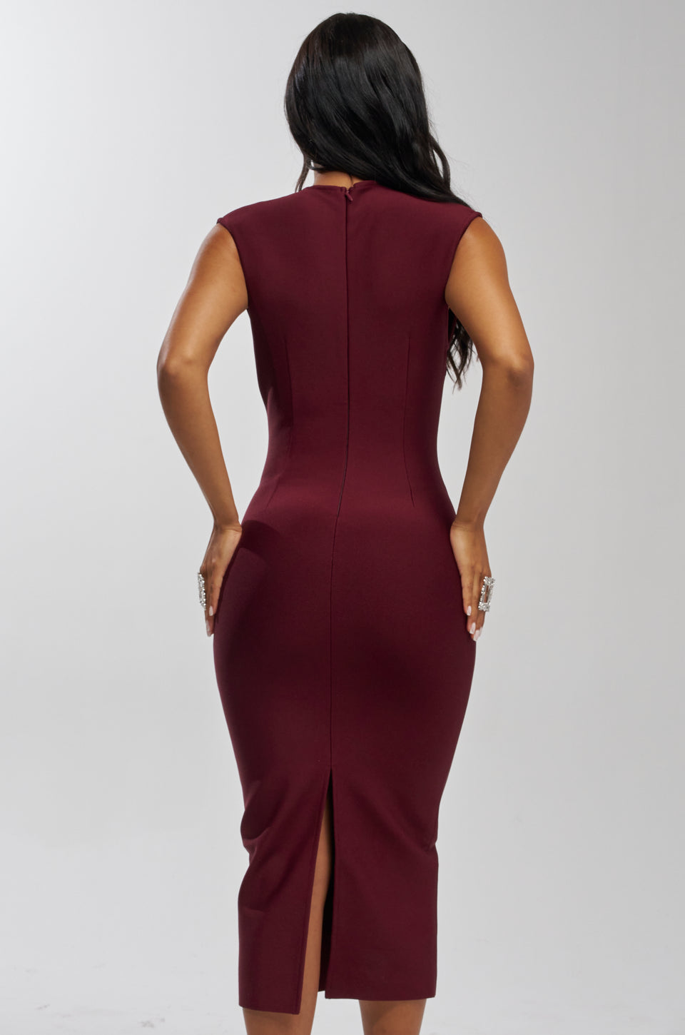 burgundy bandage midi dress One-Shoulder Midi Bandage Dress Burgundy / Extra small