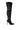 The AZALEA WANG AGELESS STILETTO BOOT IN BLACK SUEDE is a thigh-high boot embellished with detailed white floral designs and swirling crystal accents. It boasts a pointed toe and a high stiletto heel, all elegantly presented against a plain white background.