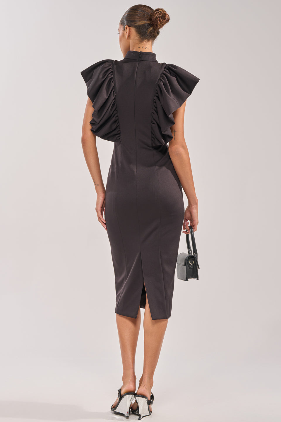 black ruffle midi dress Black Ruffle Tiered Square Neck Midi Dress