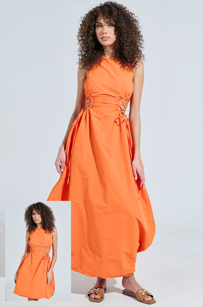 【関税・送料込】ORANGE WORK OF ART MAXI DRESS Stylish Orange Maxi Dress with Fuchsia Color Block – The