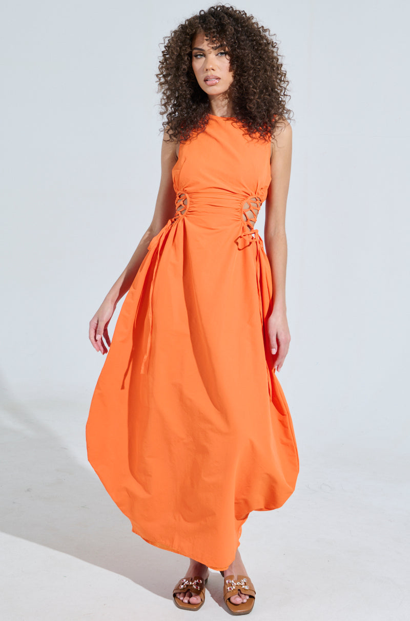 orange lace up dress Maura Long Sleeve Lace-Up Back Dress Floral Orange XS
