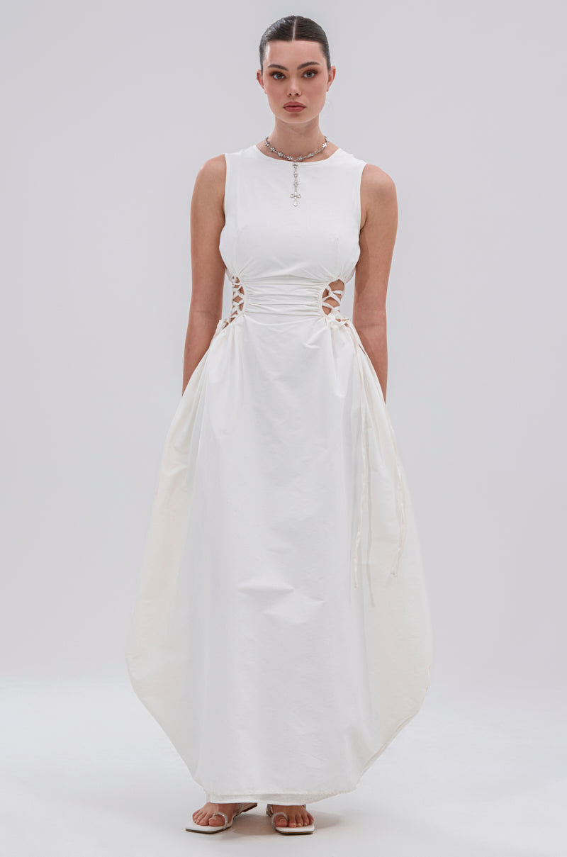 Akira Alina Lace Up Detail Maxi Dress | White | Size Small Akira Alina Lace Up Detail Maxi Dress | White | Size Small
