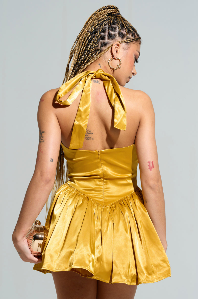 GOLDEN LIKE DAYLIGHT SATIN MINI DRESS AKIRA GOLDEN LIKE DAYLIGHT SATIN MINI DRESS AKIRA