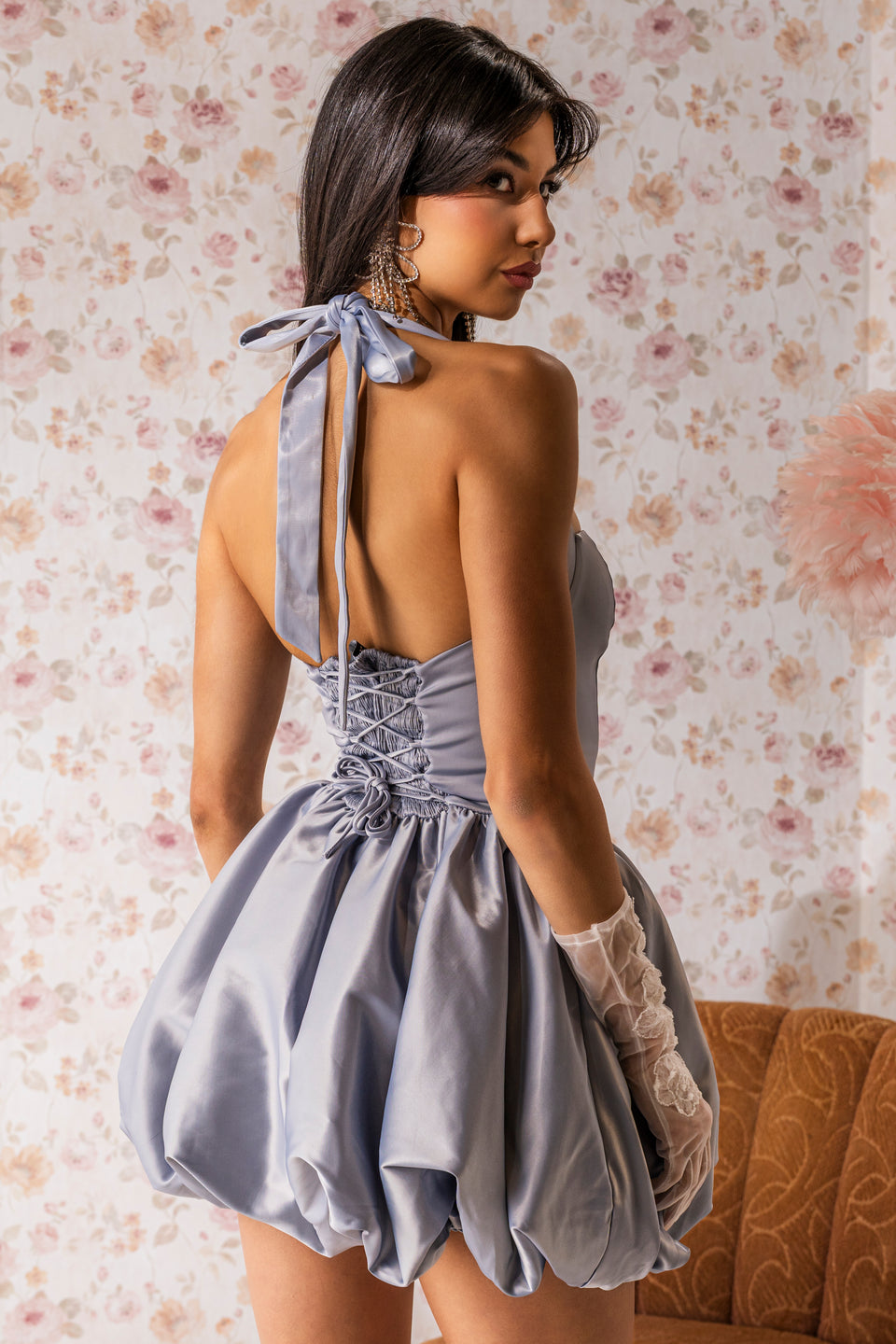 blue bubble mini dress Blue Striped Bubble Mini Dress