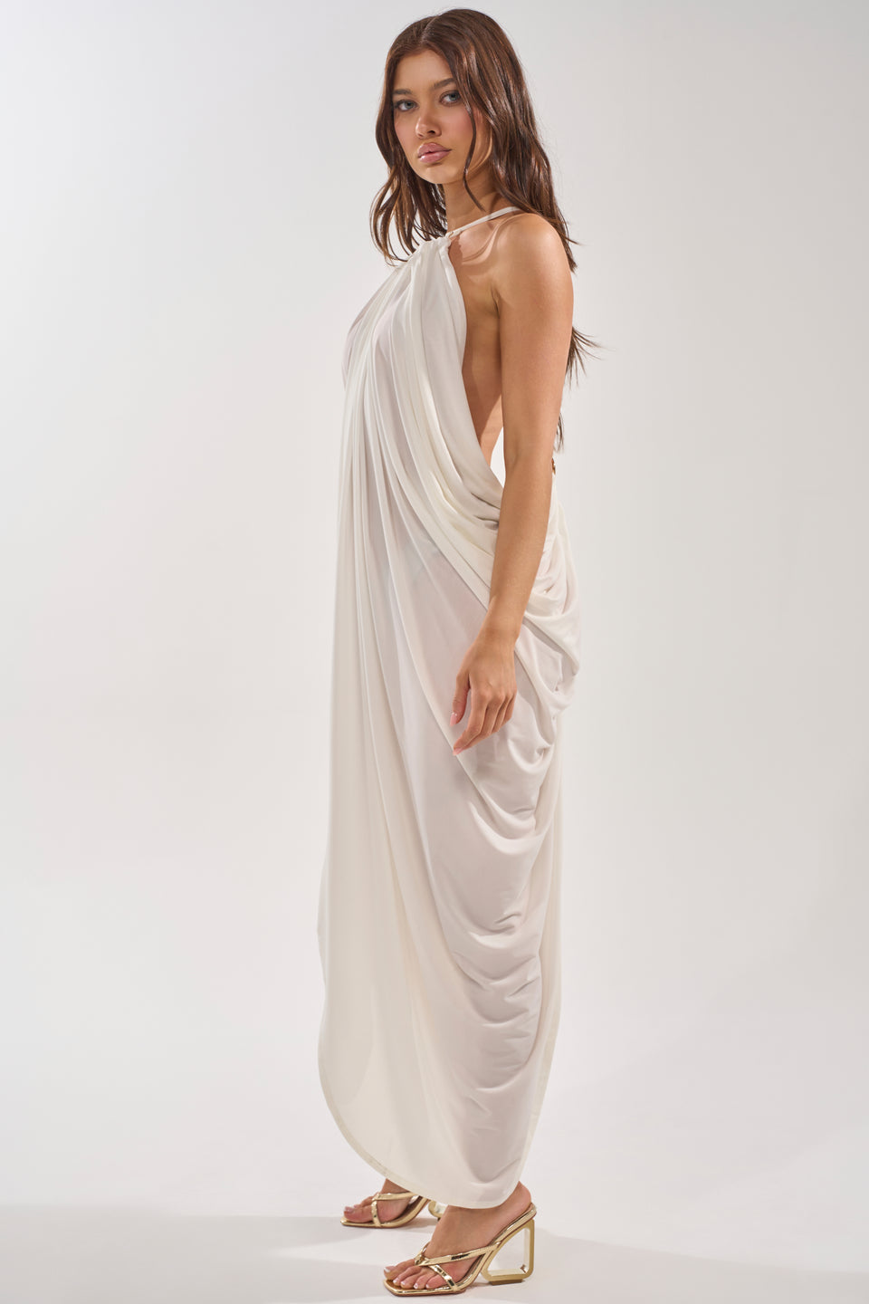 AKIRA Bali Mami Low Back Maxi Dress | White