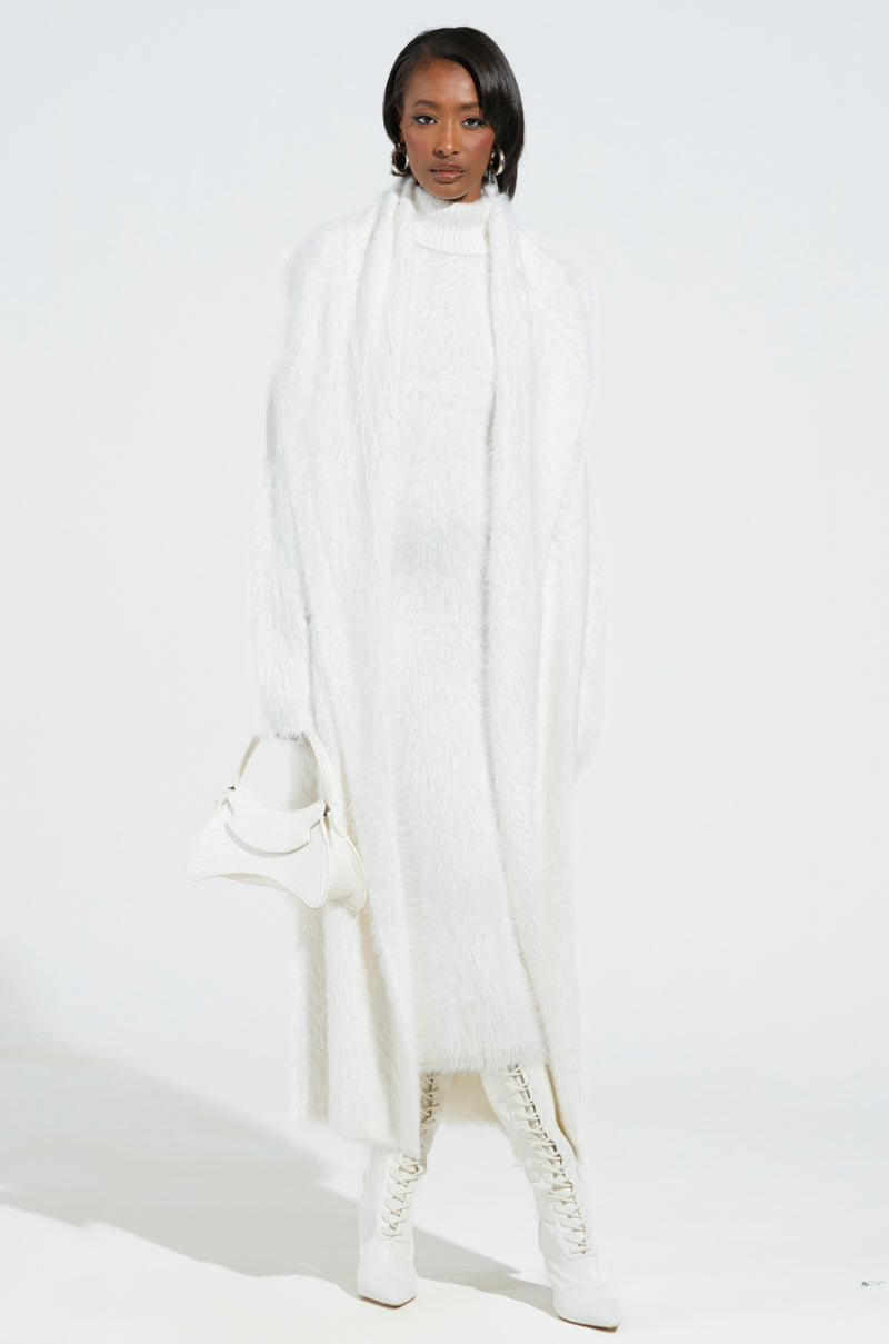 fuzzy midi dress KYLIE FUZZY MIDI DRESS IN WHITE – AKIRA