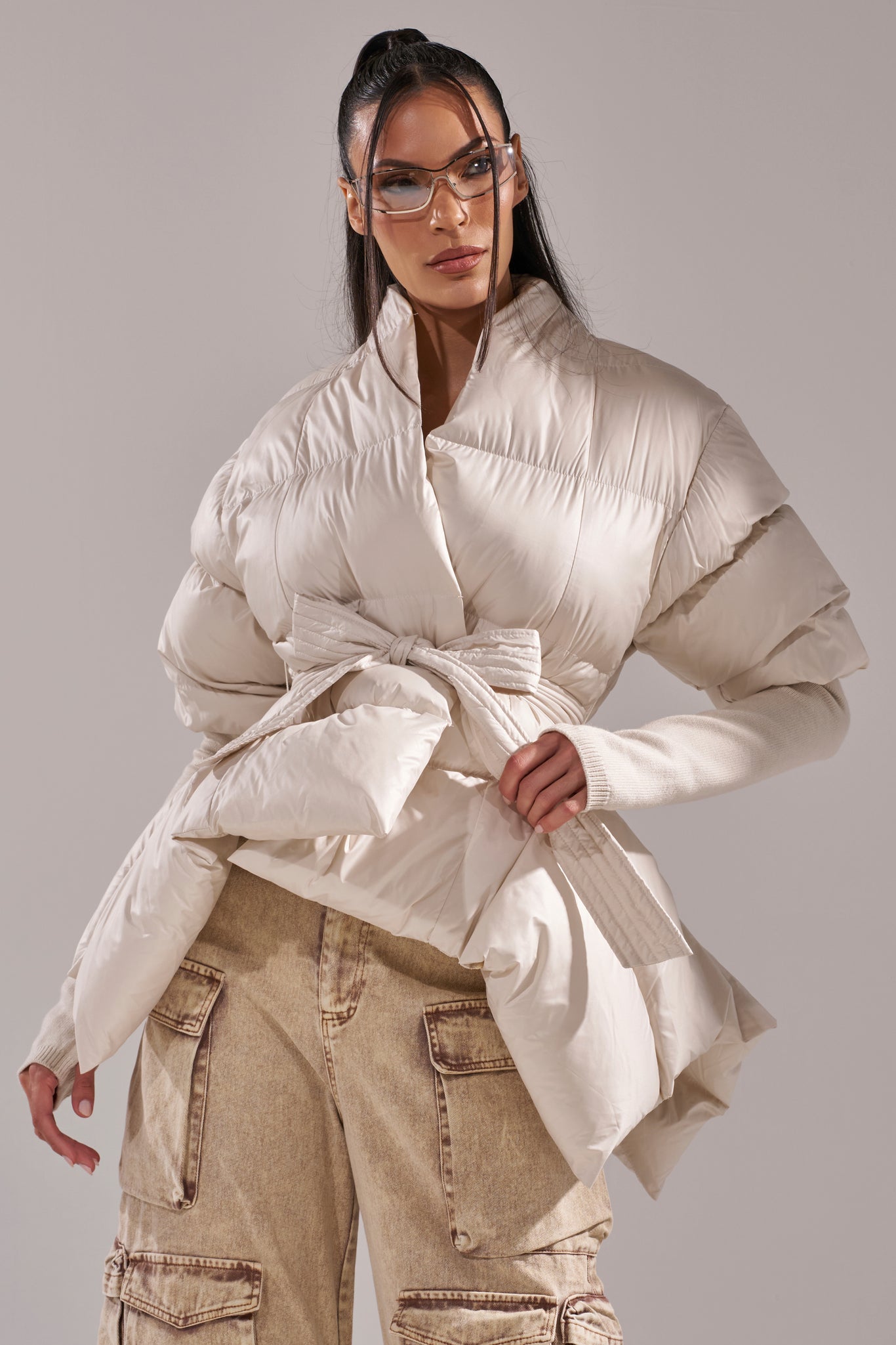 ERMANNA PUFFER W RIBBED SLEEVES