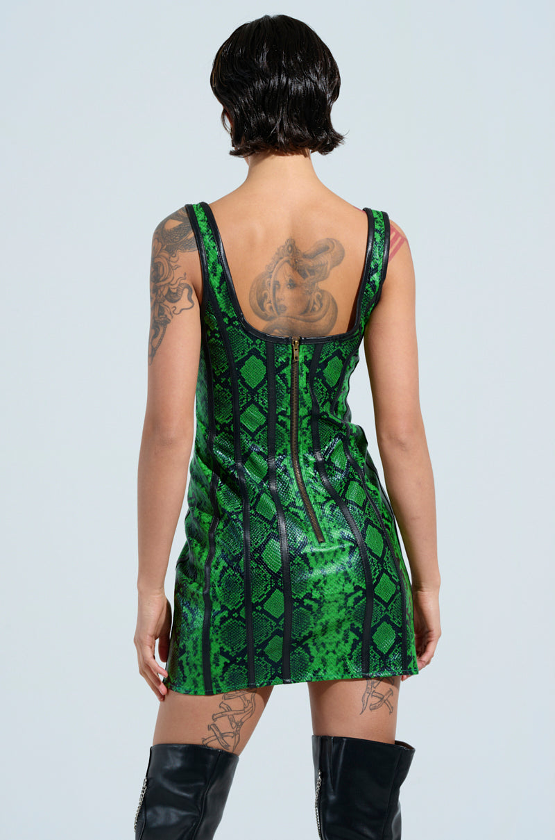 ON THE MOVE SNAKE PU MINI DRESS  AKIRA