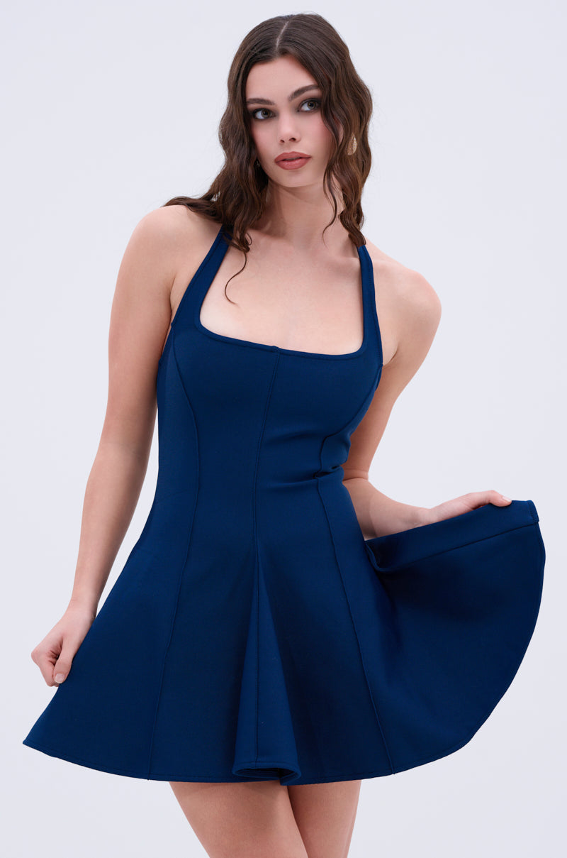 SHE'S A CLASSIC BANDAGE MINI DRESS IN NAVY – AKIRA