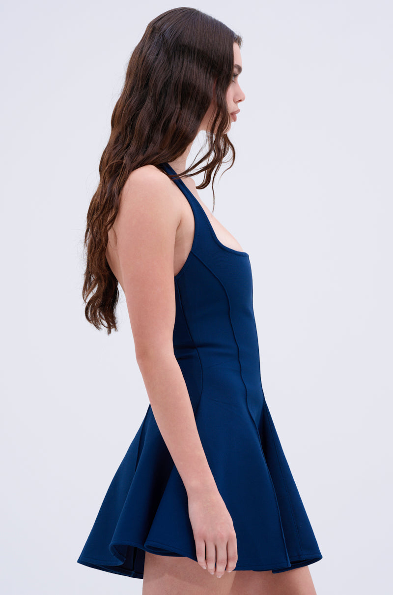 SHE'S A CLASSIC BANDAGE MINI DRESS IN NAVY  AKIRA