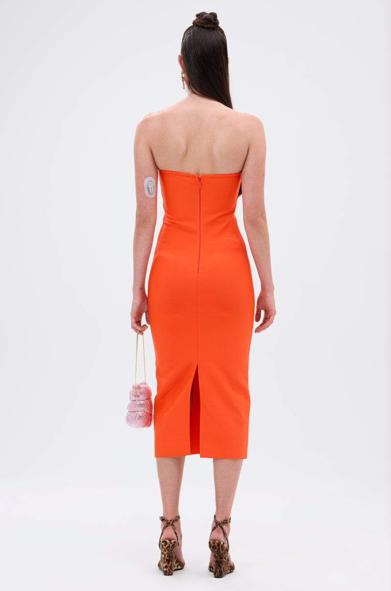 NOT TOO SIMPLE BANDAGE MIDI DRESS IN ORANGE – AKIRA