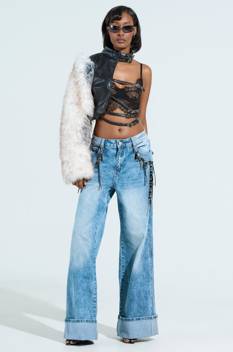 PRETTY RECKLESS FAUX LEATHER HALF THERE TOP – AKIRA