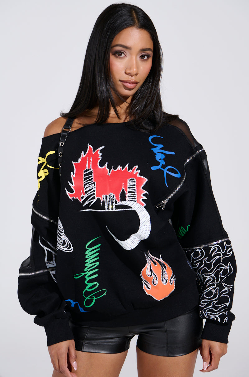 DEEP THOUGHTS OVERSIZED GRAPHIC SWEATSHIRT – AKIRA