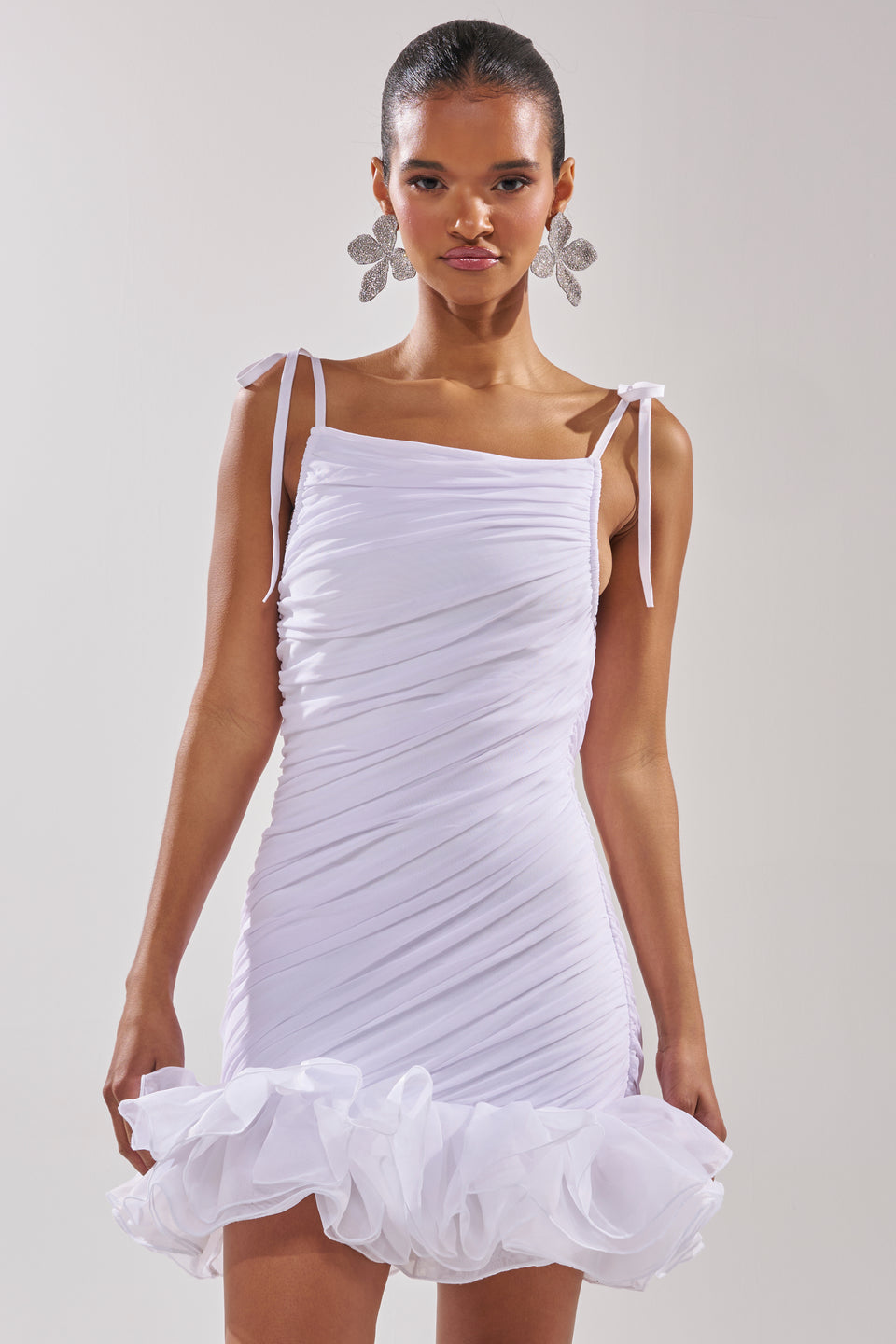 white peplum hem dress White Sleeveless Peplum Mermaid Midi Dress