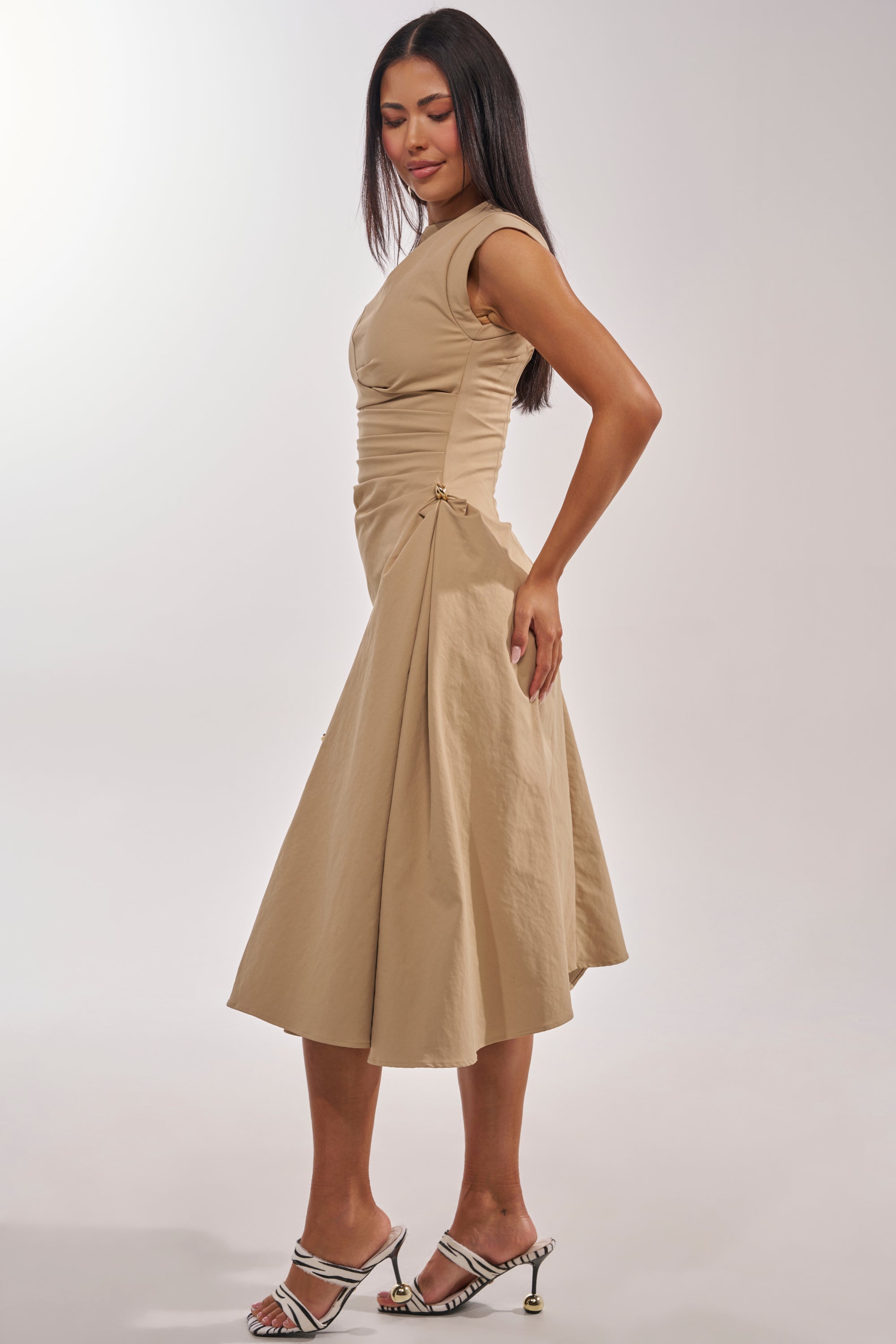 IT'S MY TIME MIDI DRESS IN KHAKI – AKIRA