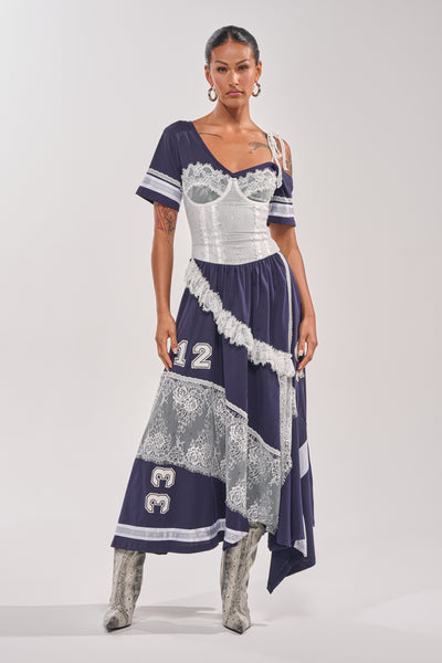 Lace Trim Maxi Dress, Off Shoulder Fit & Flare | AKIRA